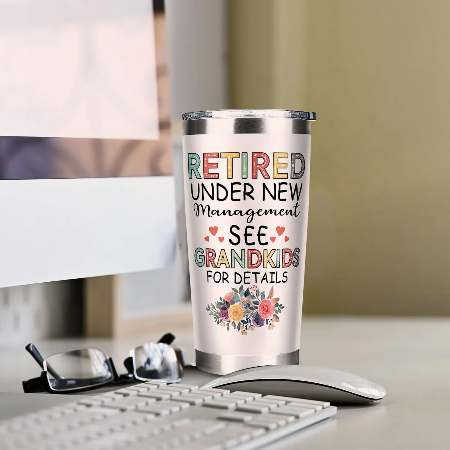 Fatbaby Retired Tumbler Gifts For Women, Retired Under New Management See Grandkids For Details Coffee Tumbler, Funny Happy Retirement Gift Cup For Grandma Women 20 Oz