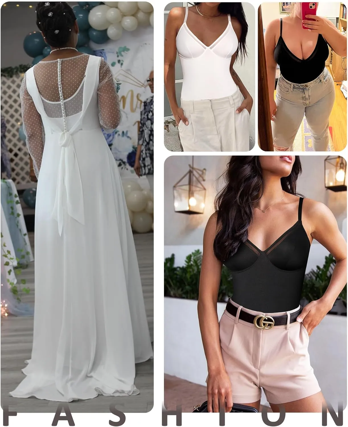 FeelinGirl Shapewear Bodysuits for Women Tummy Control Mesh Slimmer Body Suits Deep V Neck Body Shaper 2024