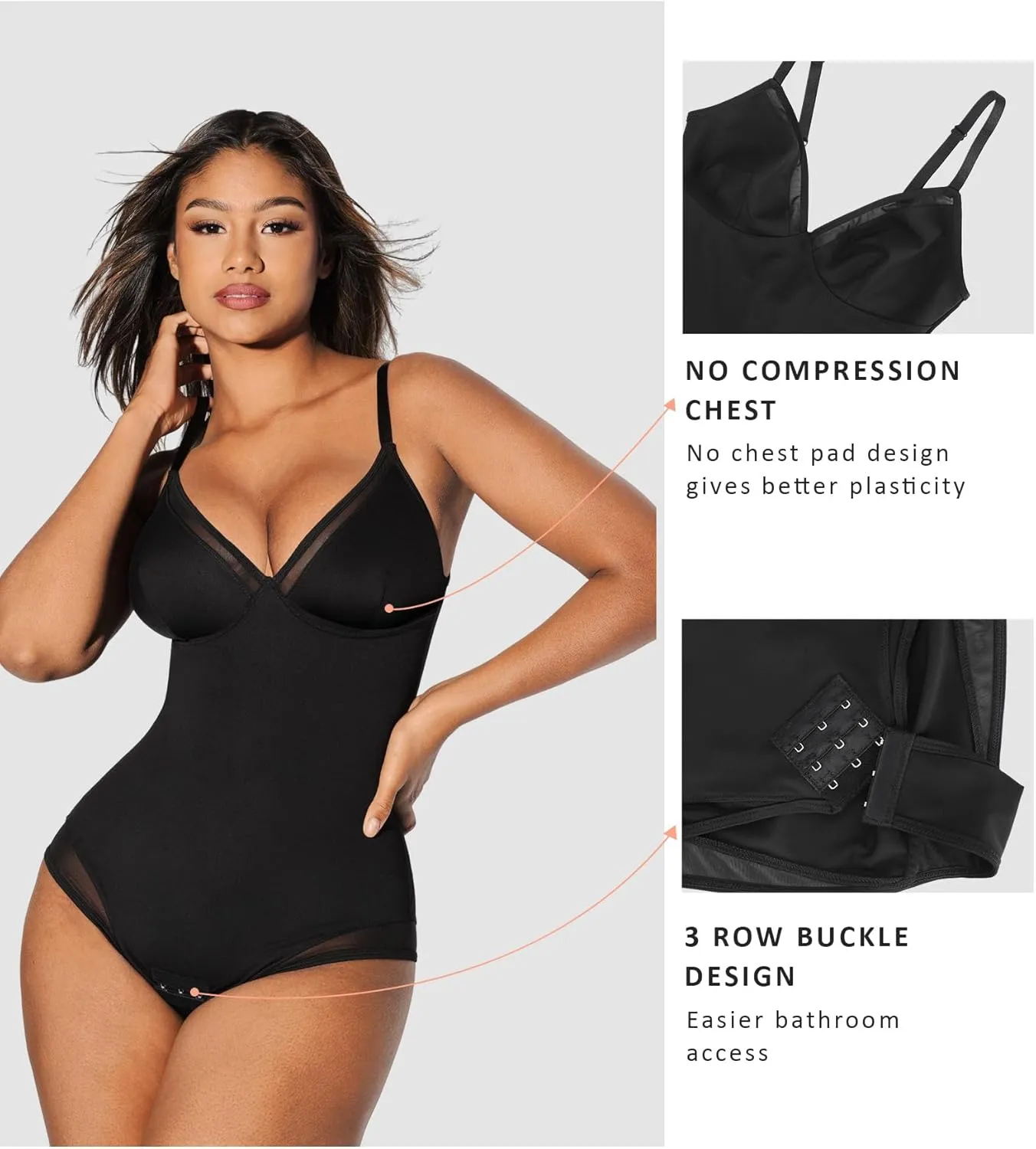 FeelinGirl Shapewear Bodysuits for Women Tummy Control Mesh Slimmer Body Suits Deep V Neck Body Shaper 2024
