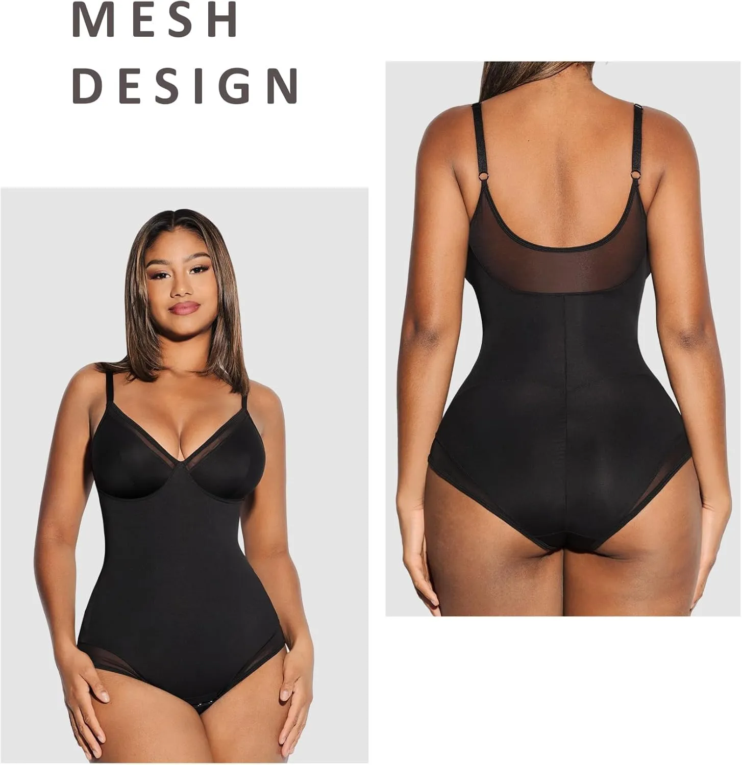 FeelinGirl Shapewear Bodysuits for Women Tummy Control Mesh Slimmer Body Suits Deep V Neck Body Shaper 2024