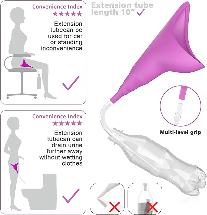 Female Urination Device,Portable Reusable Urinal Funnel with Extension Tube,Small Folding Storage,Suitable for Travel, Festivals, Camping,Traffic Jams,Etc,Includes Waterproof Bag,Waterproof Cup