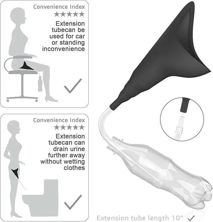 Female Urination Device,Portable Reusable Urinal Funnel with Extension Tube,Small Folding Storage,Suitable for Travel, Festivals, Camping,Traffic Jams,Etc,Includes Waterproof Bag,Waterproof Cup