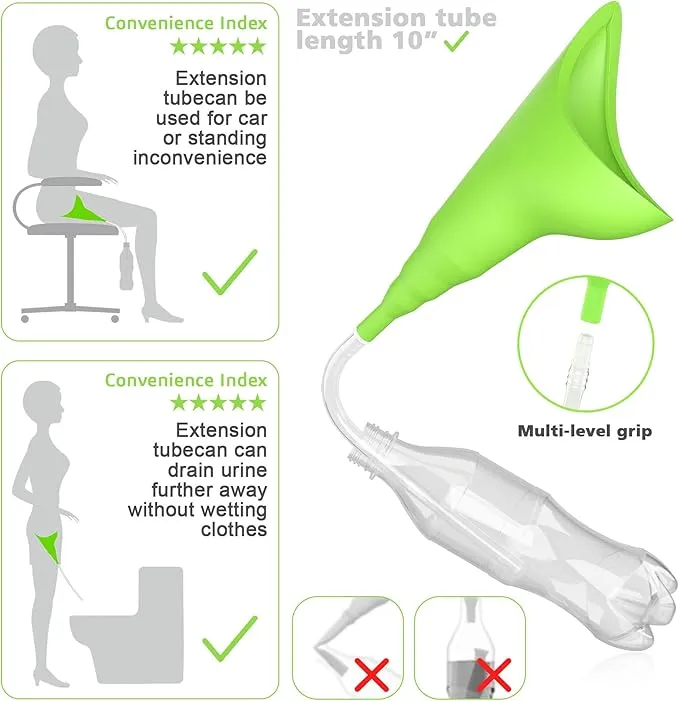 Female Urination Device,Portable Reusable Urinal Funnel with Extension Tube,Small Folding Storage,Suitable for Travel, Festivals, Camping,Traffic Jams,Etc,Includes Waterproof Bag,Waterproof Cup