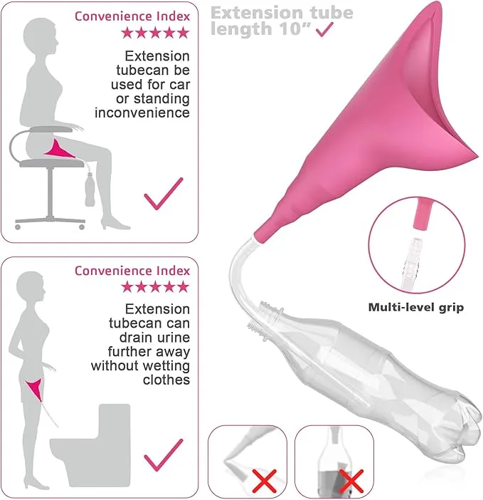 Female Urination Device,Portable Reusable Urinal Funnel with Extension Tube,Small Folding Storage,Suitable for Travel, Festivals, Camping,Traffic Jams,Etc,Includes Waterproof Bag,Waterproof Cup