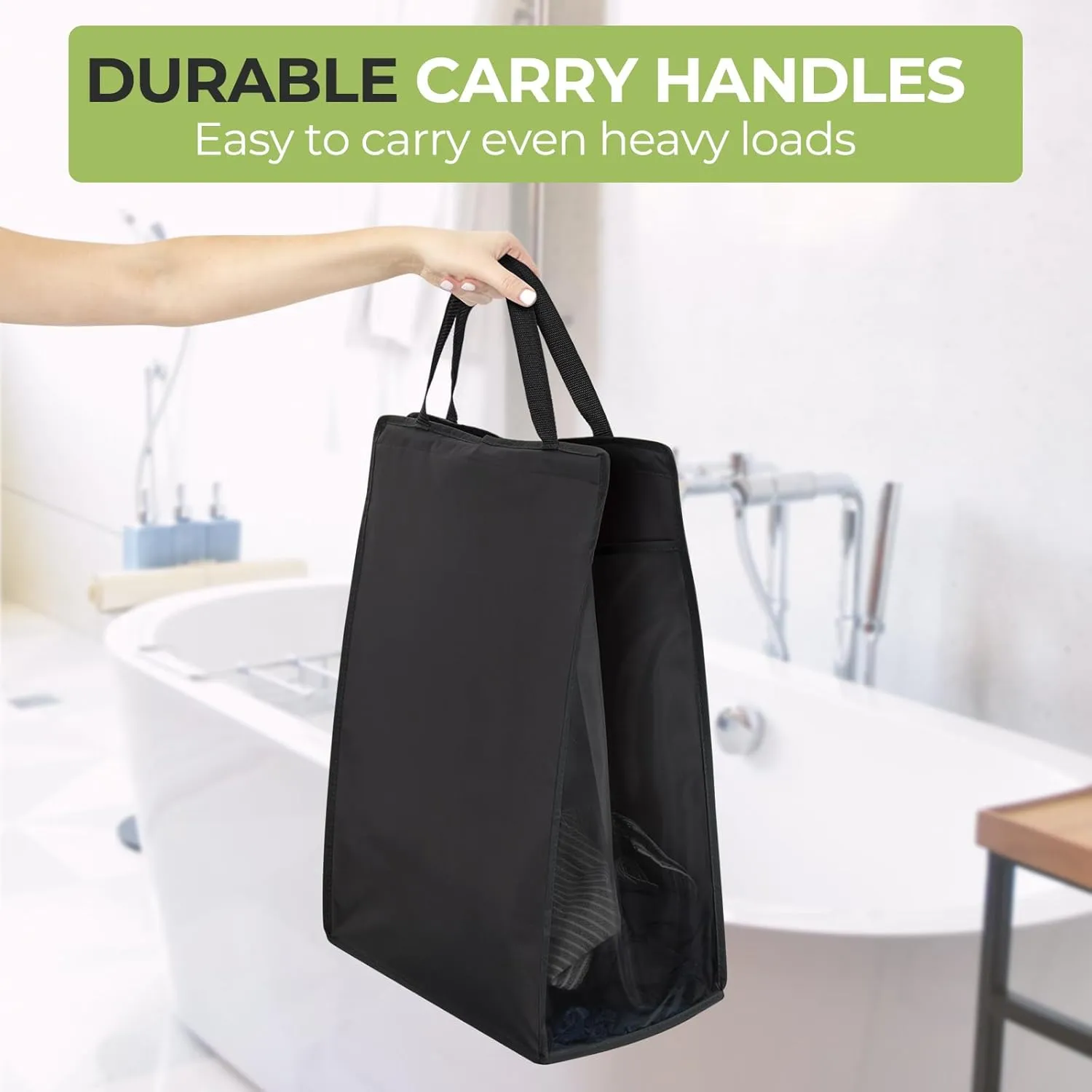Fentec Hanging Laundry Hamper, Hanging Laundry Basket, Slim Laundry Hamper Bag with Handles, Portable Hanging Closet Hamper, Mesh Heavy Duty Hanging Laundry Bag (Black,1 Pack)