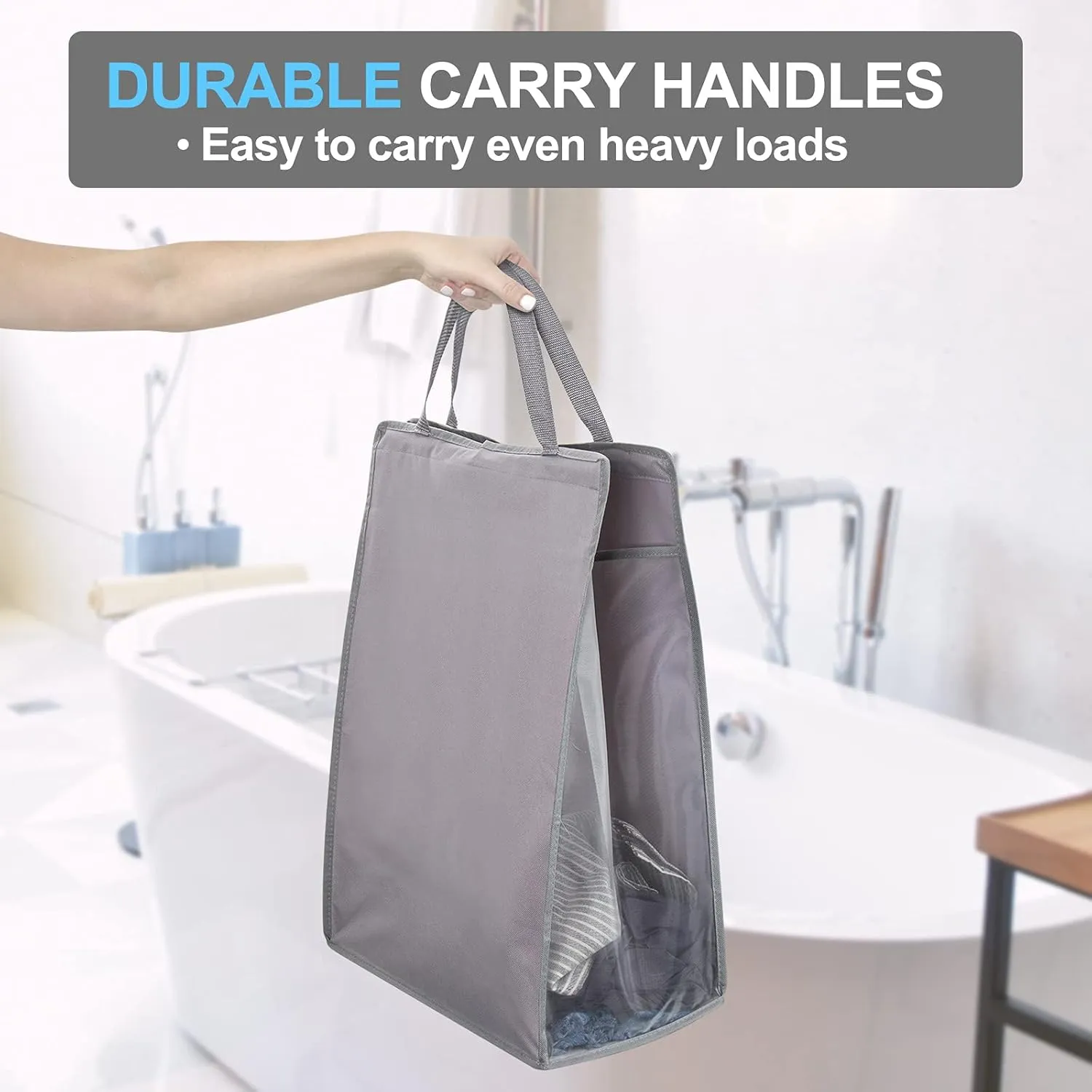 Fentec Hanging Laundry Hamper, Hanging Laundry Basket, Slim Laundry Hamper Bag with Handles, Portable Hanging Closet Hamper, Mesh Heavy Duty Hanging Laundry Bag Grey 2 Pack