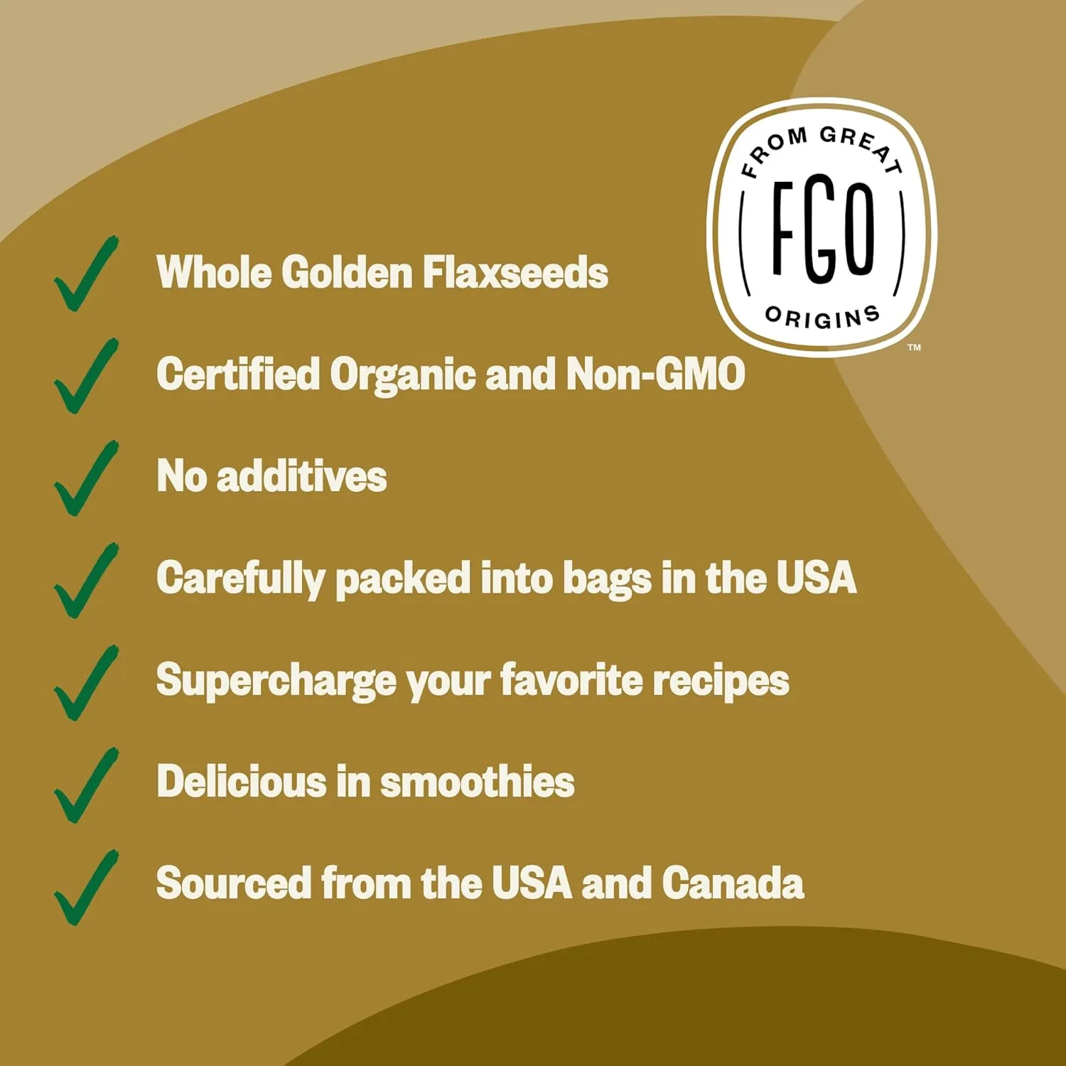 FGO Organic Whole Golden Flax Seeds, 2 Pound / 32oz Bulk Resealable Pouch, For Baking, Cooking & Smoothies, Sproutable, Grown in USA & Canada (Pack of 1)