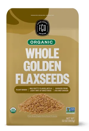 FGO Organic Whole Golden Flax Seeds, 2 Pound / 32oz Bulk Resealable Pouch, For Baking, Cooking & Smoothies, Sproutable, Grown in USA & Canada (Pack of 1)