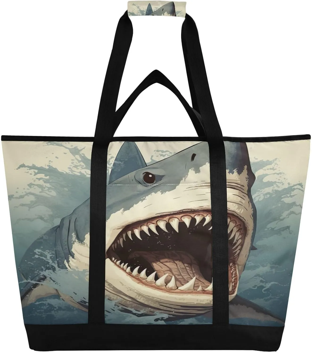 Fierce Sharks Reusable Insulated Lunchbox Cooler Bag, Leakproof Kitchen Grocery Bag Collapsible Portable Cooler Tote Bag for Picnic, Camping, Office, Travel
