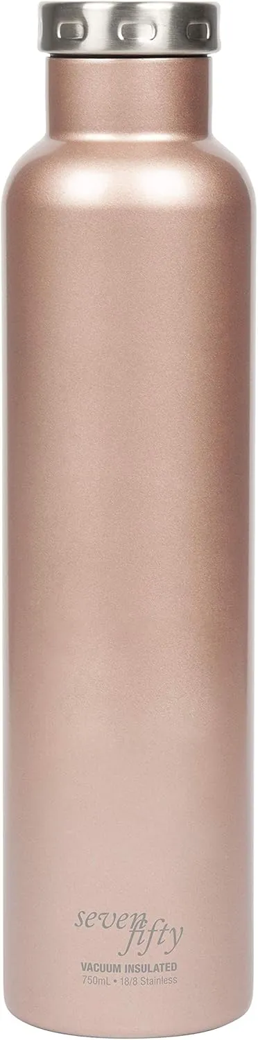 FIFTY/FIFTY Wine Growler Water Bottle, Narrow Mouth, Seven Fifty, 750ml/25 oz, Rose Gold