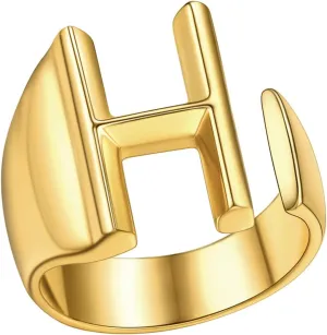 FindChic Customizable Initial Ring Statement 18K Gold Plated Fashion Cuff Rings for Women Alphabet Letter A to Z Resizable Knuckle Ring (with Gift Box)