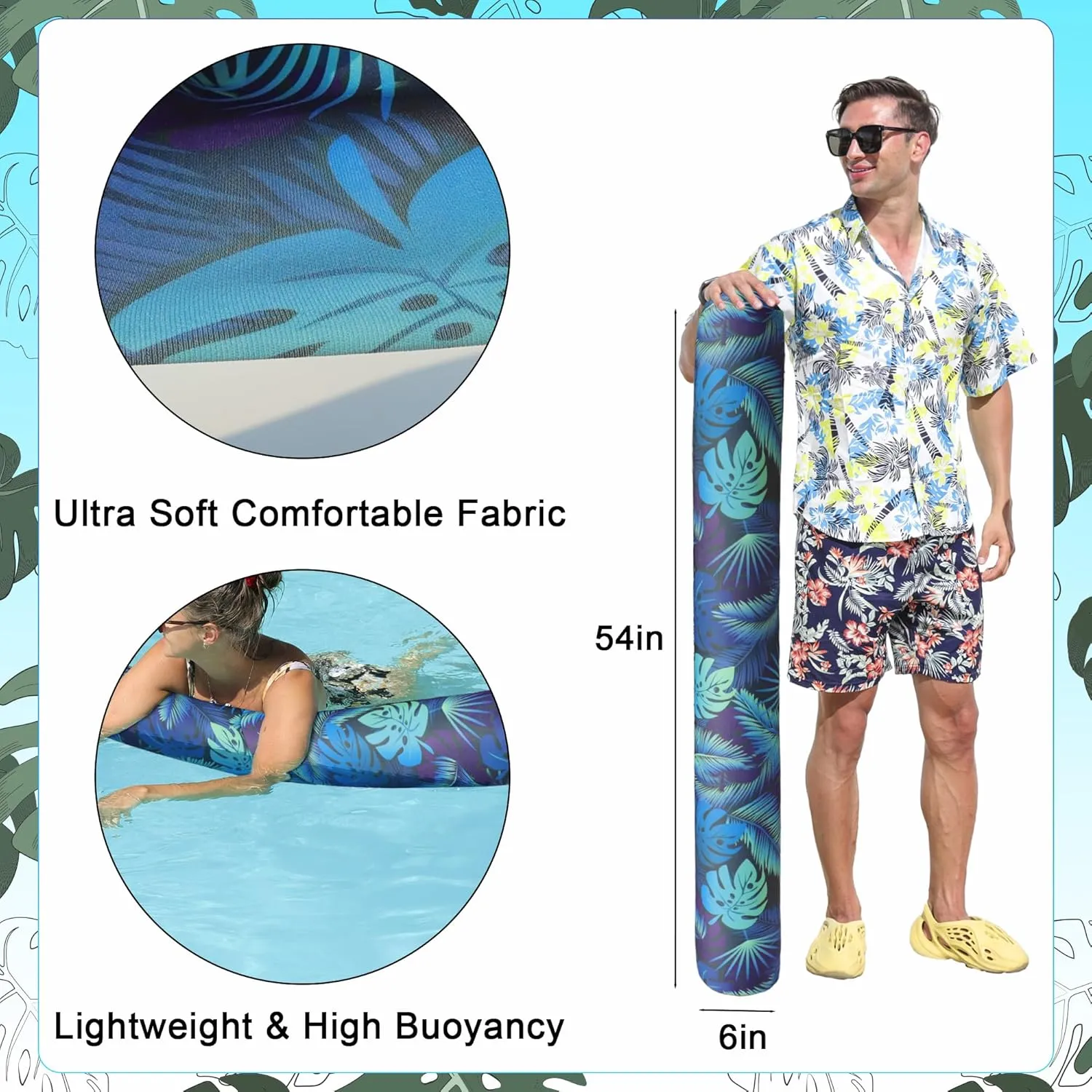 FindUWill Inflatable Swim Pool Noodles, 2 Pack Soft Fabric Covered Large Swim Noodles, Premium Buoyancy for Swimming Floating, Pool Floats Toys for Adults Pool Accessories