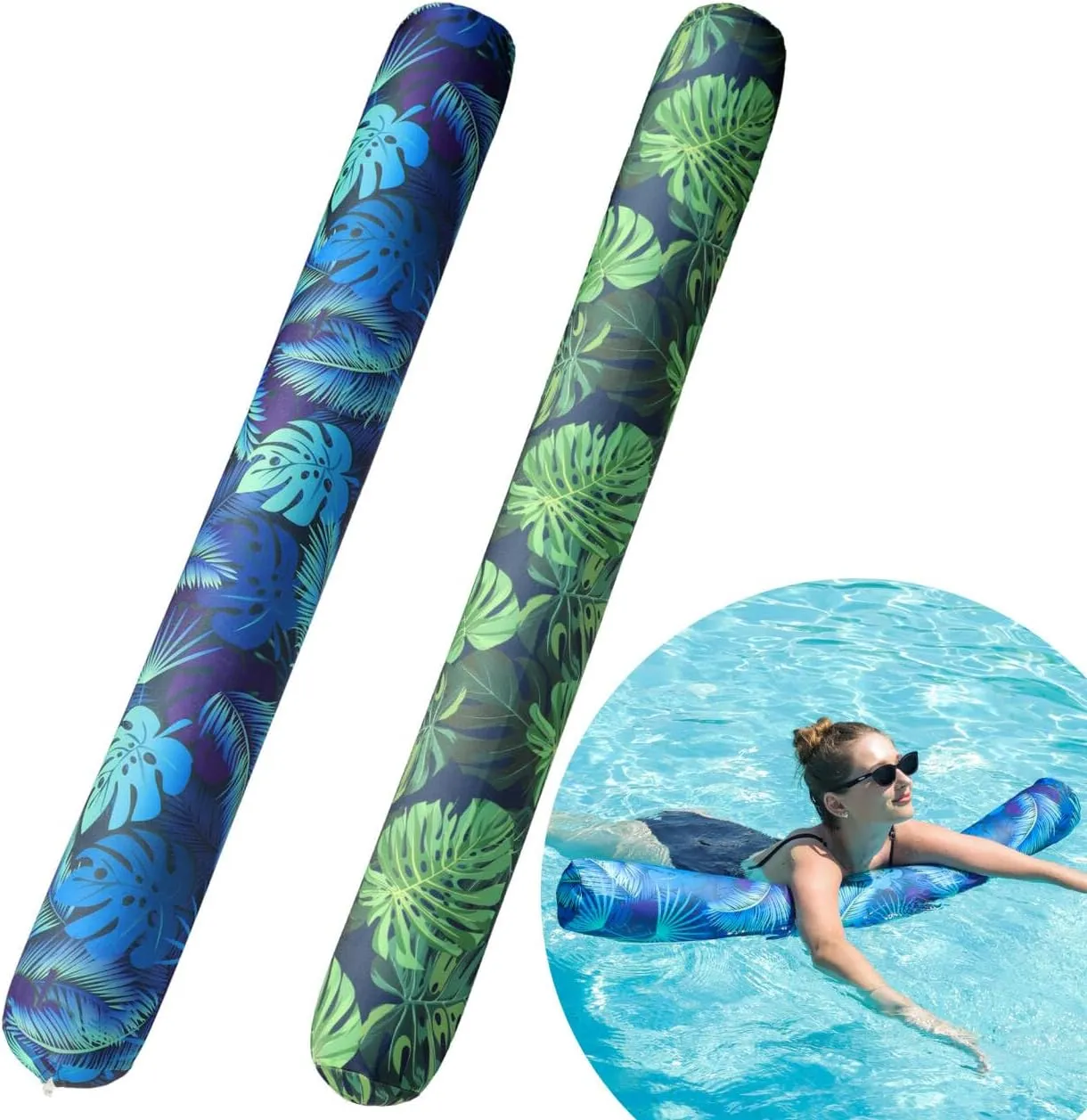 FindUWill Inflatable Swim Pool Noodles, 2 Pack Soft Fabric Covered Large Swim Noodles, Premium Buoyancy for Swimming Floating, Pool Floats Toys for Adults Pool Accessories