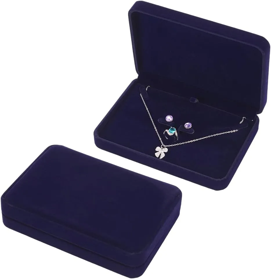 FINGERINSPIRE 2 pcs Midnight Blue Velvet Jewelry Set Box Rectangle 7x4.9x1.45 inch Jewelry Gift Box for Bracelet Necklace Earring Ring Luxury Jewellery Storage Box Travel Jewelry Organizer Case