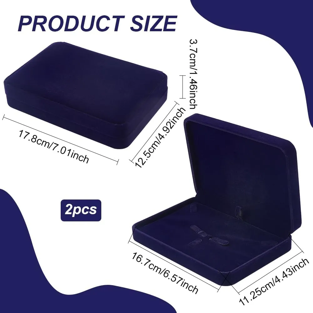 FINGERINSPIRE 2 pcs Midnight Blue Velvet Jewelry Set Box Rectangle 7x4.9x1.45 inch Jewelry Gift Box for Bracelet Necklace Earring Ring Luxury Jewellery Storage Box Travel Jewelry Organizer Case