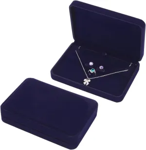 FINGERINSPIRE 2 pcs Midnight Blue Velvet Jewelry Set Box Rectangle 7x4.9x1.45 inch Jewelry Gift Box for Bracelet Necklace Earring Ring Luxury Jewellery Storage Box Travel Jewelry Organizer Case