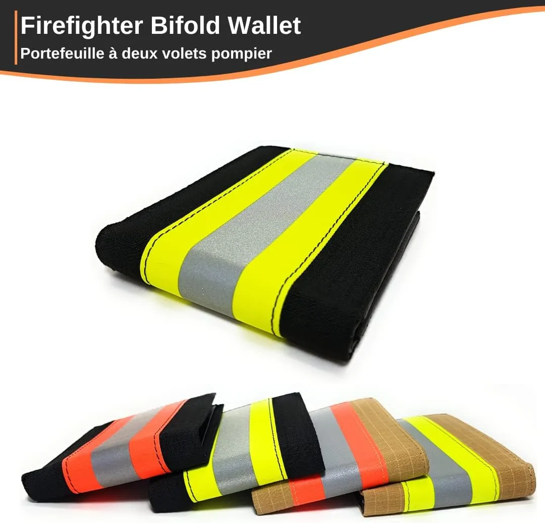 Firefighter Wallet Bifold Original Turnout Bunker Fabric Gear - Portefeuille Pompier (Black & Yellow)