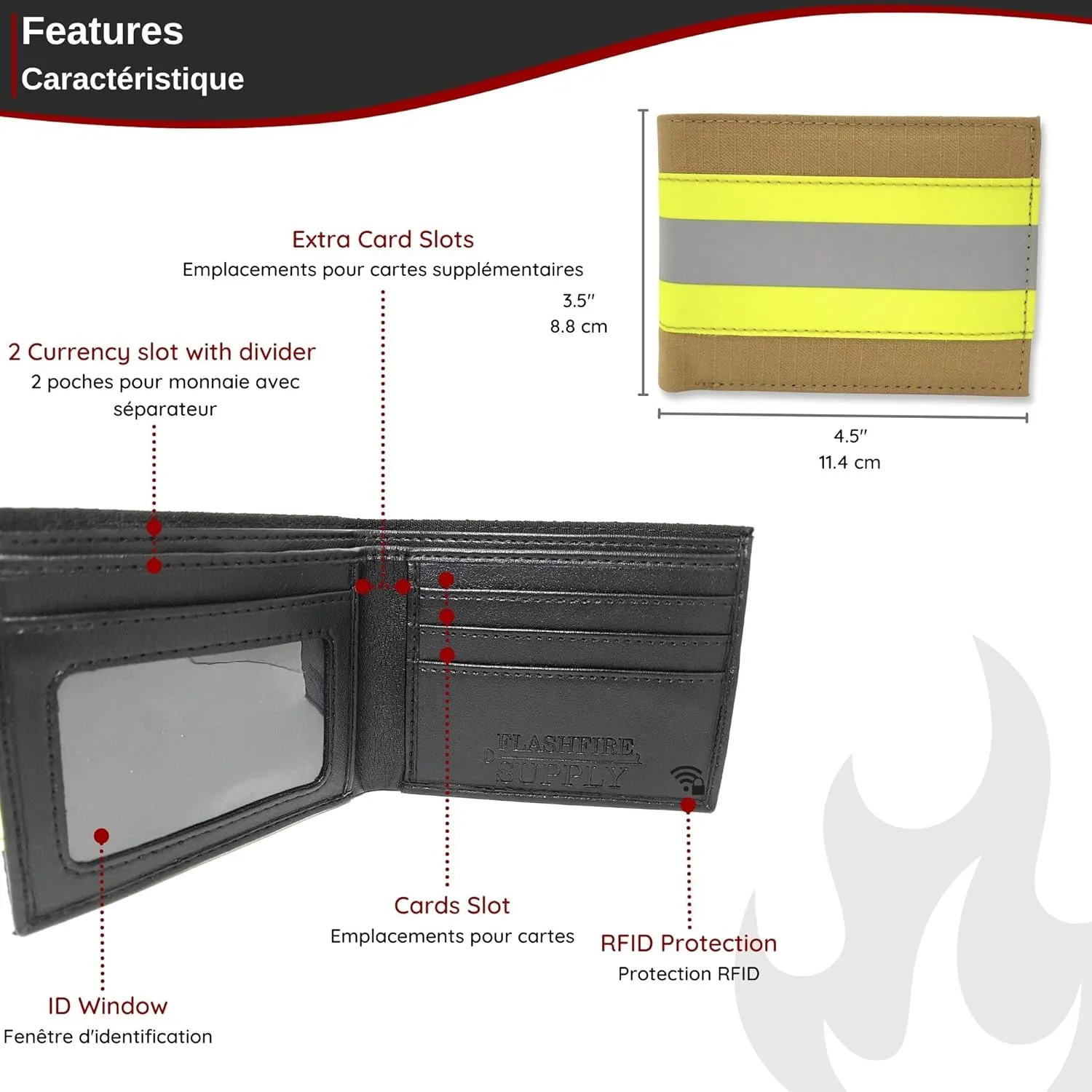 Firefighter Wallet Bifold Original Turnout Bunker Fabric Gear - Portefeuille Pompier (Black & Yellow)