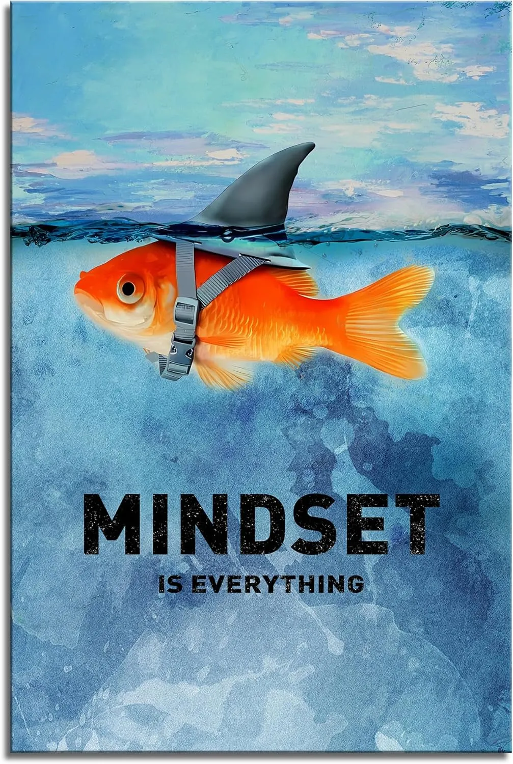 Fish and Shark Goldfish Wall Decor - Mindset is Everything - Funny Animal Wall Art Motivational & Inspirational Quotes Posters for Office Study Room Living Room UnFrame 12x18inch(30x45cm)
