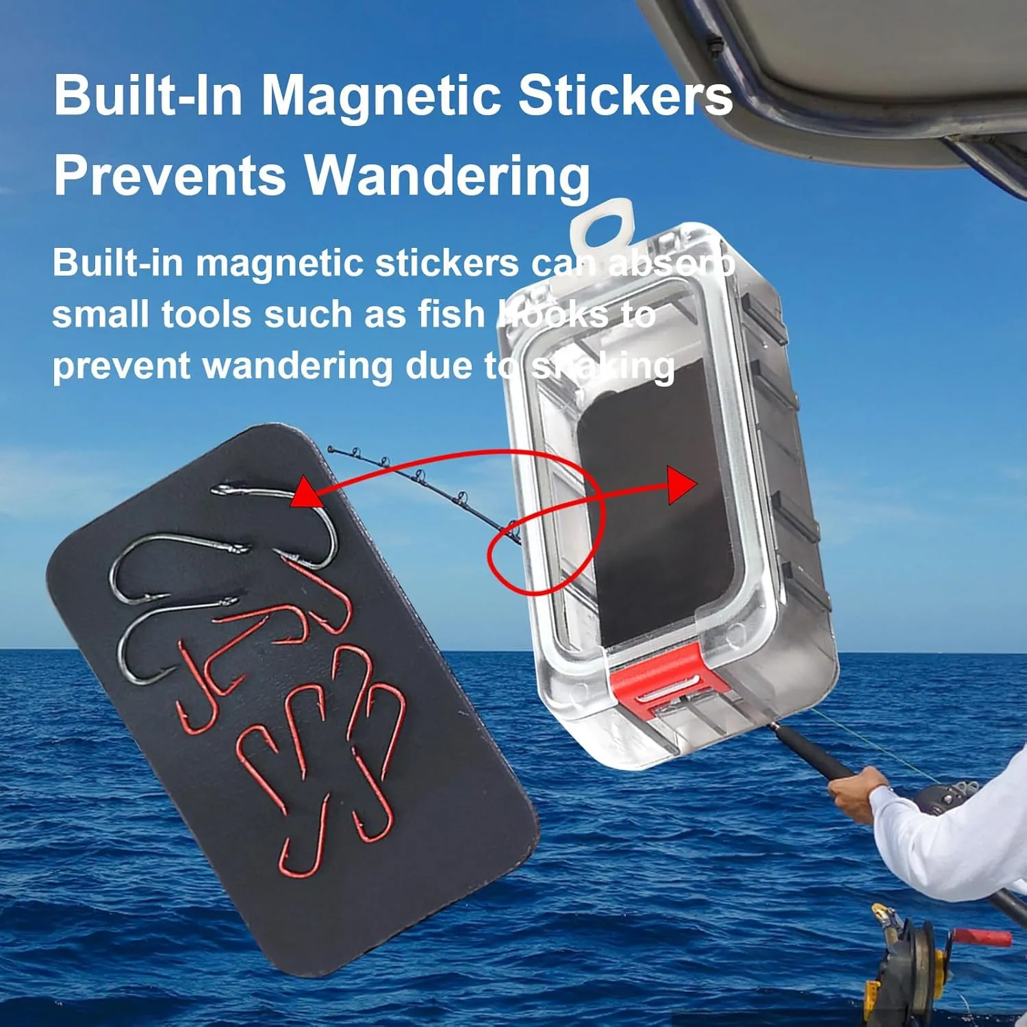 Fishing Lures Baits Organizer Tackle Storage Box Night Glow Transparent ABS Material Rainproof Seal with Magnetic Stickers for Anglers and Fishing Enthusiasts (6Pcs)