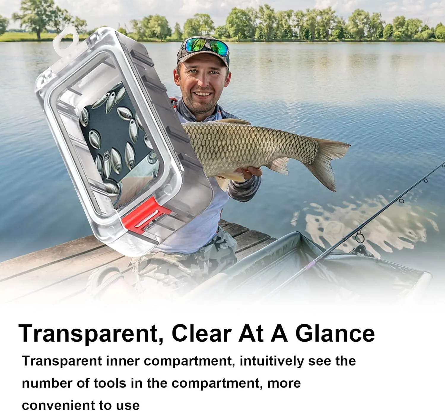 Fishing Lures Baits Organizer Tackle Storage Box Night Glow Transparent ABS Material Rainproof Seal with Magnetic Stickers for Anglers and Fishing Enthusiasts (6Pcs)