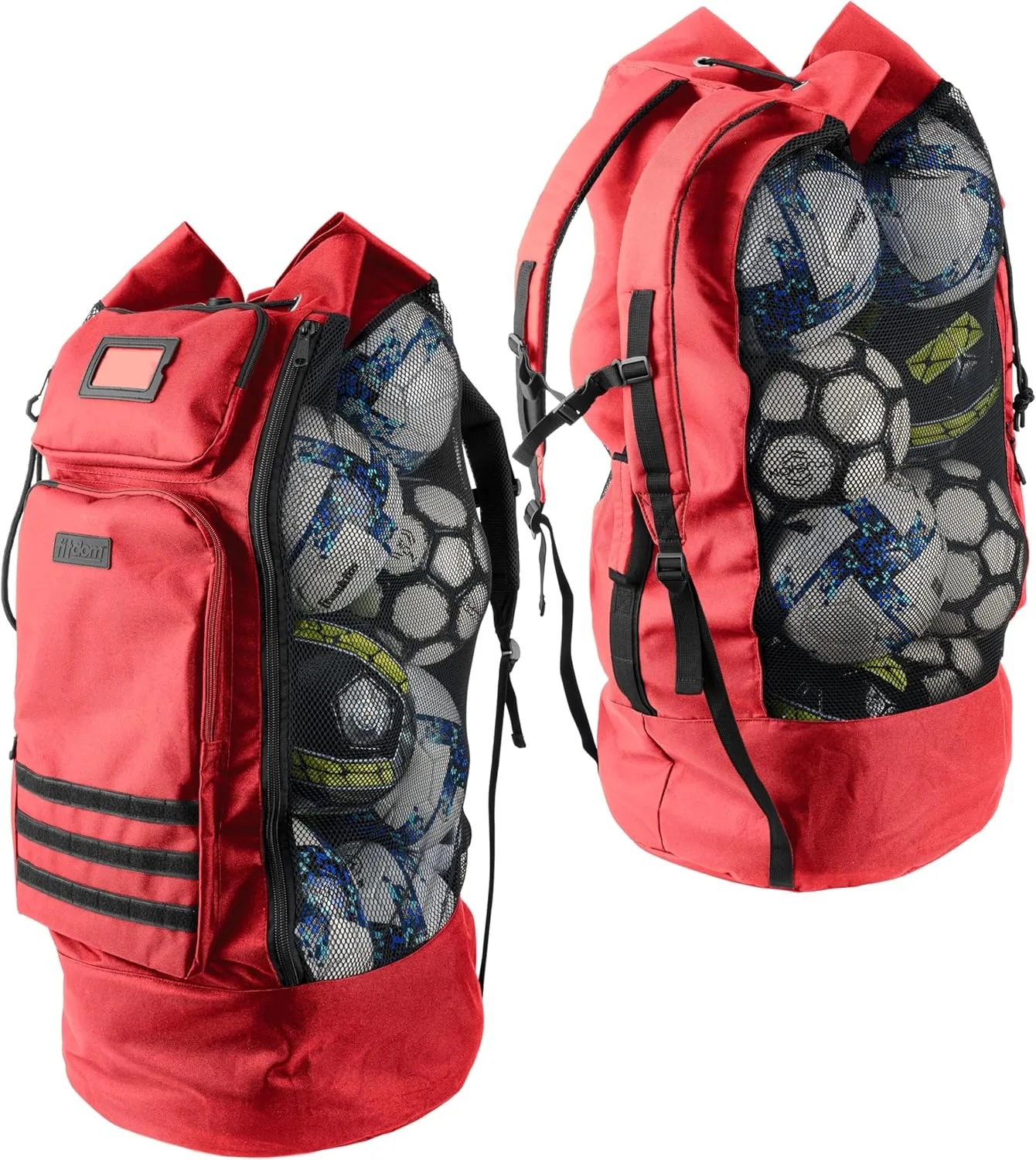 Fitdom Heavy Duty XL Soccer Mesh Equipment Ball Bag w/Adjustable Backpack Shoulder Strap Design for Coach. 2 Different Size Front Pockets for Sporting Accessories.