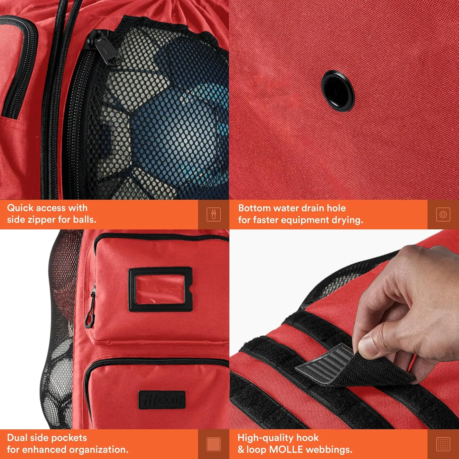 Fitdom Heavy Duty XL Soccer Mesh Equipment Ball Bag w/Adjustable Backpack Shoulder Strap Design for Coach. 2 Different Size Front Pockets for Sporting Accessories.