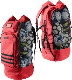 Fitdom Heavy Duty XL Soccer Mesh Equipment Ball Bag w/Adjustable Backpack Shoulder Strap Design for Coach. 2 Different Size Front Pockets for Sporting Accessories.