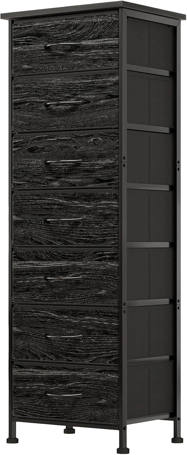 Fixwal Black Oak Tall Dresser for Bedroom, Storage Dresser Organizer with 7 Fabric Drawers, Nightstand Furniture in Closet, Entryway, Hallway