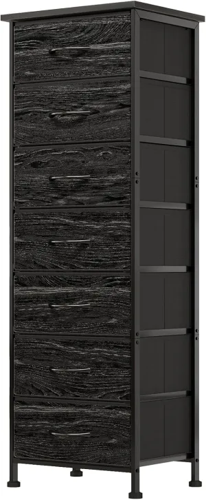 Fixwal Black Oak Tall Dresser for Bedroom, Storage Dresser Organizer with 7 Fabric Drawers, Nightstand Furniture in Closet, Entryway, Hallway