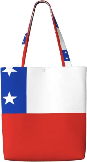 Flag of Chile Durable Canvas Shoulder Shopping Bag for Women Everyday Use