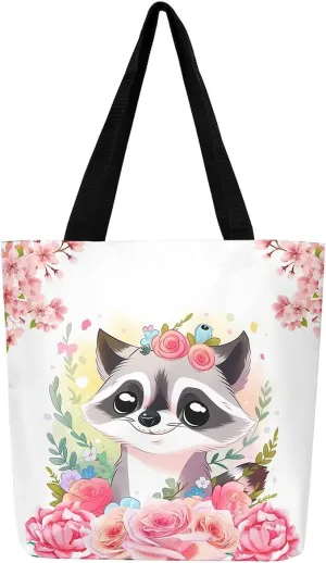 Floral Animal Canvas Tote Bag Cute Pink Handbag for Outdoors
