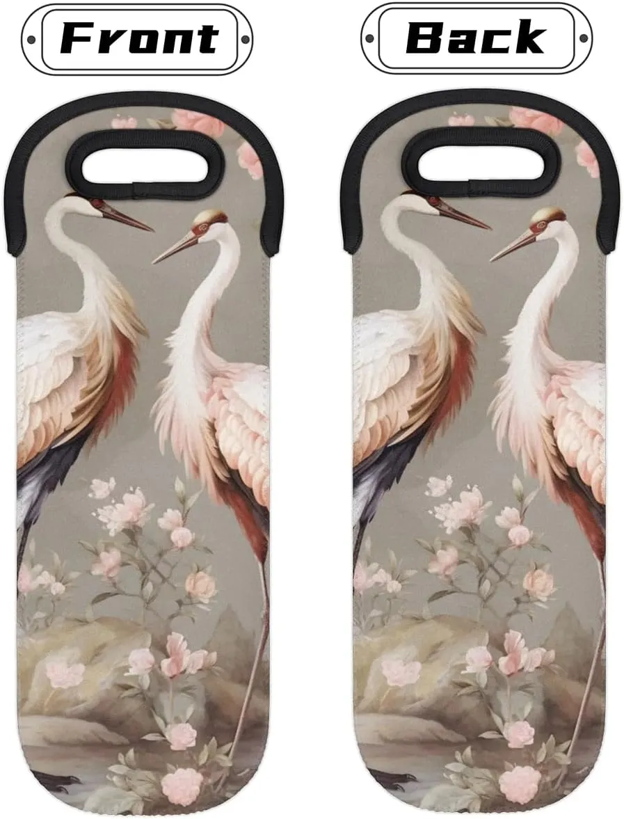 Flower Cranes Paper Wine Carrier Tote Bag Insulated Neoprene Wine Bag Tote Single Bottle Protective Travel Bag Beer Wine Cooler Bag with Secure Carry Handle 750 ml Wine Gifts for Women Men