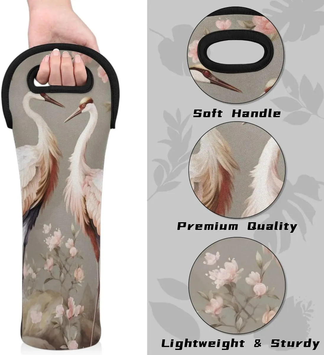 Flower Cranes Paper Wine Carrier Tote Bag Insulated Neoprene Wine Bag Tote Single Bottle Protective Travel Bag Beer Wine Cooler Bag with Secure Carry Handle 750 ml Wine Gifts for Women Men
