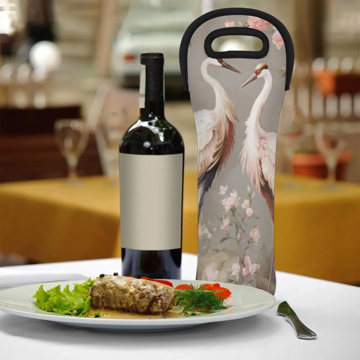 Flower Cranes Paper Wine Carrier Tote Bag Insulated Neoprene Wine Bag Tote Single Bottle Protective Travel Bag Beer Wine Cooler Bag with Secure Carry Handle 750 ml Wine Gifts for Women Men