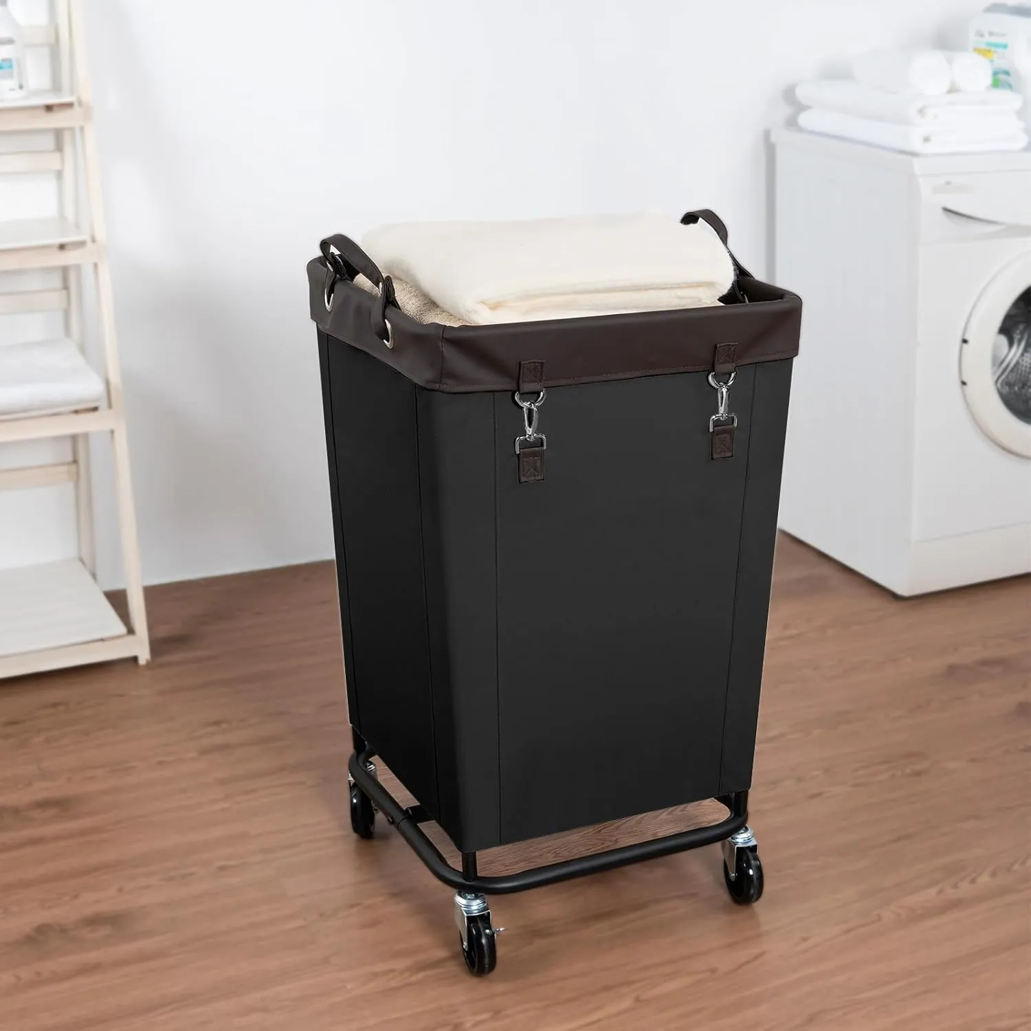 FLYBOX Laundry Hamper with Rolling Wheels, 160L Clothes Large Basket Laundry with Removable Canvas Waterproof Laundry Bag, Dirty Cloth Hamper for Home, Closet, Dorm, Bathroom, Laundry Room, Black