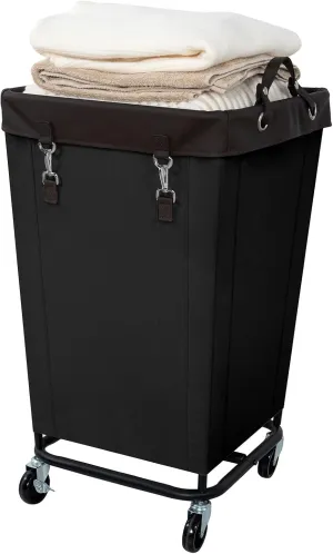 FLYBOX Laundry Hamper with Rolling Wheels, 160L Clothes Large Basket Laundry with Removable Canvas Waterproof Laundry Bag, Dirty Cloth Hamper for Home, Closet, Dorm, Bathroom, Laundry Room, Black
