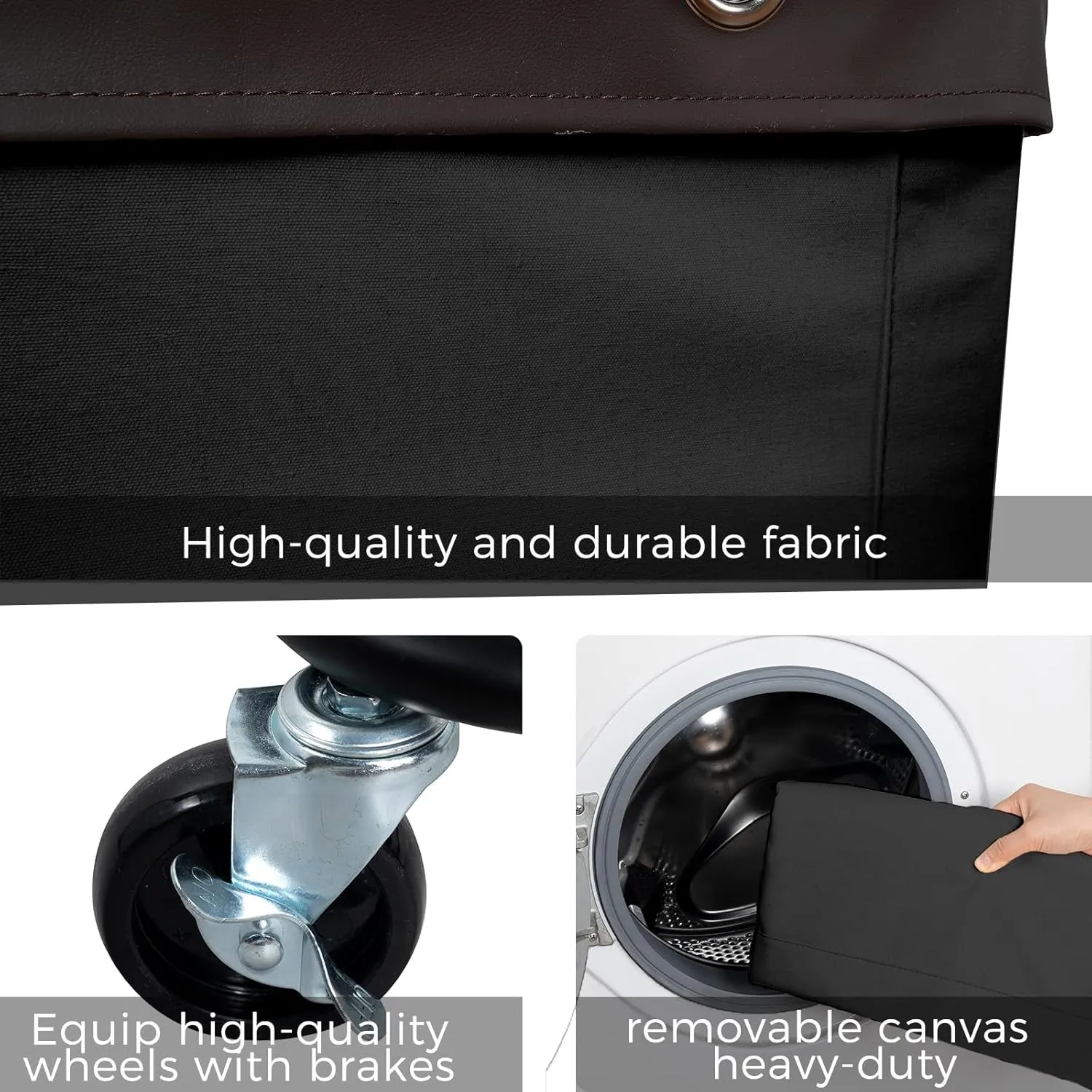 FLYBOX Laundry Hamper with Rolling Wheels, 160L Clothes Large Basket Laundry with Removable Canvas Waterproof Laundry Bag, Dirty Cloth Hamper for Home, Closet, Dorm, Bathroom, Laundry Room, Black
