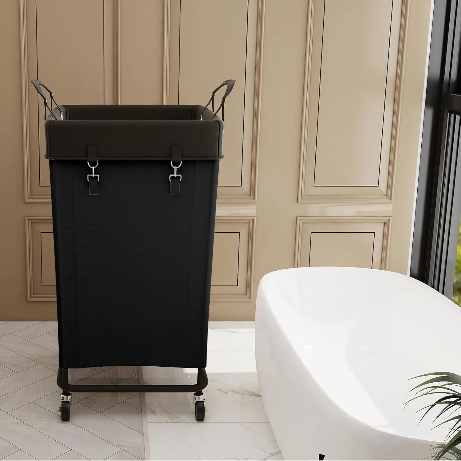 FLYBOX Laundry Hamper with Rolling Wheels, 160L Clothes Large Basket Laundry with Removable Canvas Waterproof Laundry Bag, Dirty Cloth Hamper for Home, Closet, Dorm, Bathroom, Laundry Room, Black