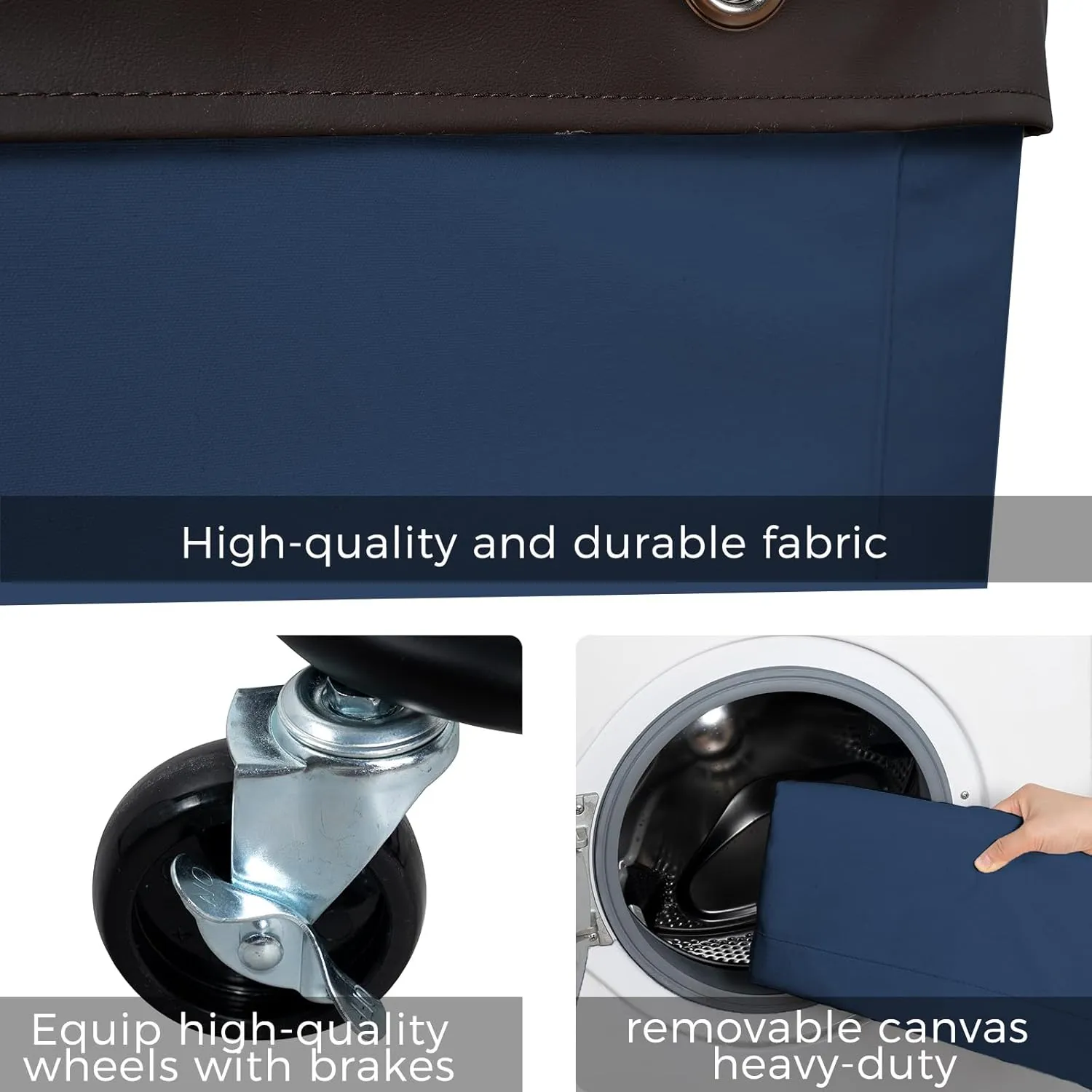 FLYBOX Laundry Hamper with Rolling Wheels, 160L Clothes Large Basket Laundry with Removable Canvas Waterproof Laundry Bag, Dirty Cloth Hamper for Home, Closet, Dorm, Bathroom, Laundry Room, Blue