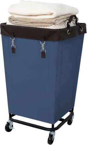 FLYBOX Laundry Hamper with Rolling Wheels, 160L Clothes Large Basket Laundry with Removable Canvas Waterproof Laundry Bag, Dirty Cloth Hamper for Home, Closet, Dorm, Bathroom, Laundry Room, Blue