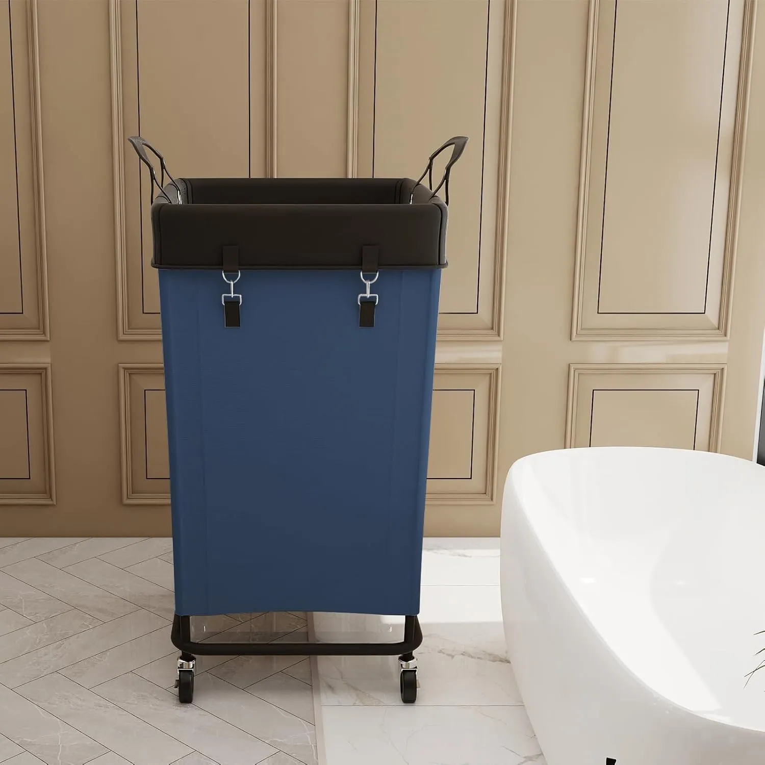 FLYBOX Laundry Hamper with Rolling Wheels, 160L Clothes Large Basket Laundry with Removable Canvas Waterproof Laundry Bag, Dirty Cloth Hamper for Home, Closet, Dorm, Bathroom, Laundry Room, Blue