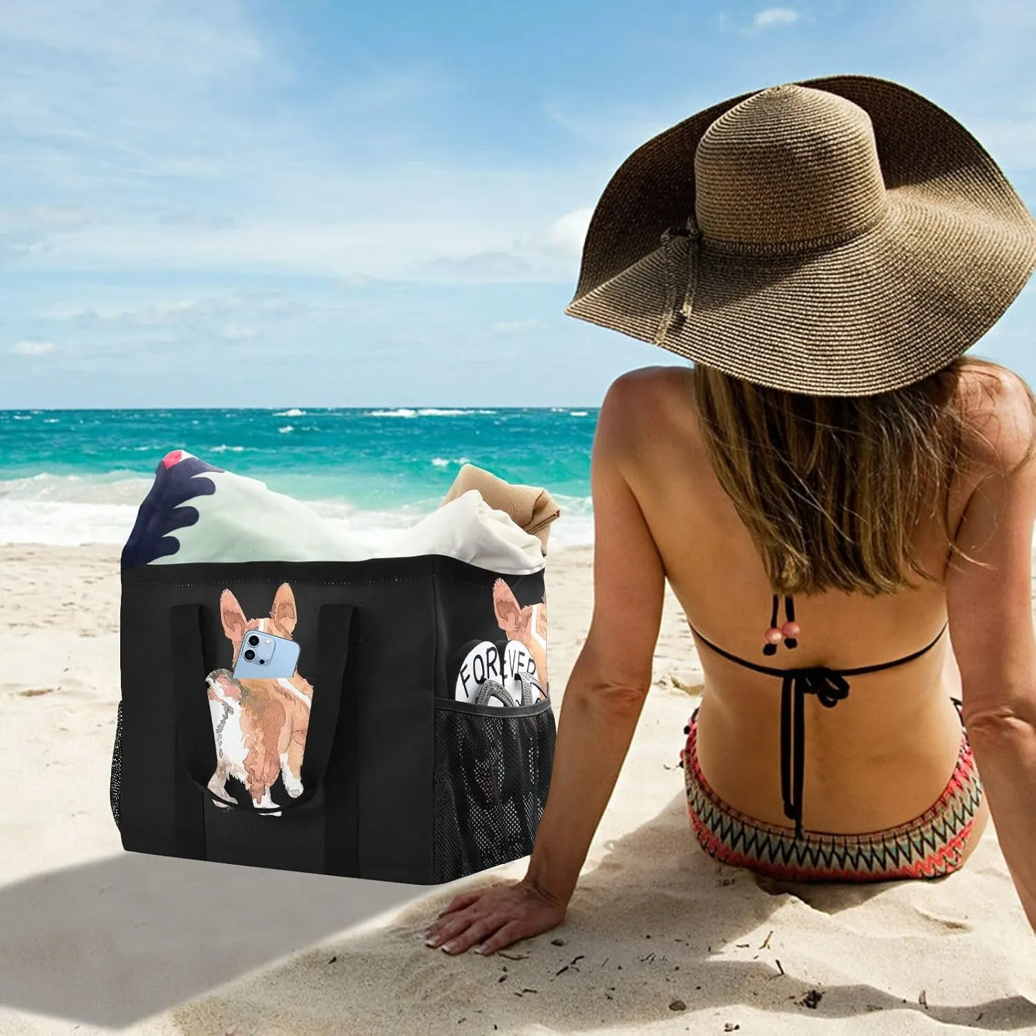 Foldable Grocery Reusable Tote Grocery Bag, Travel Canvas Shoulder Bags, Large Casual Laundry Pool Beach Bag