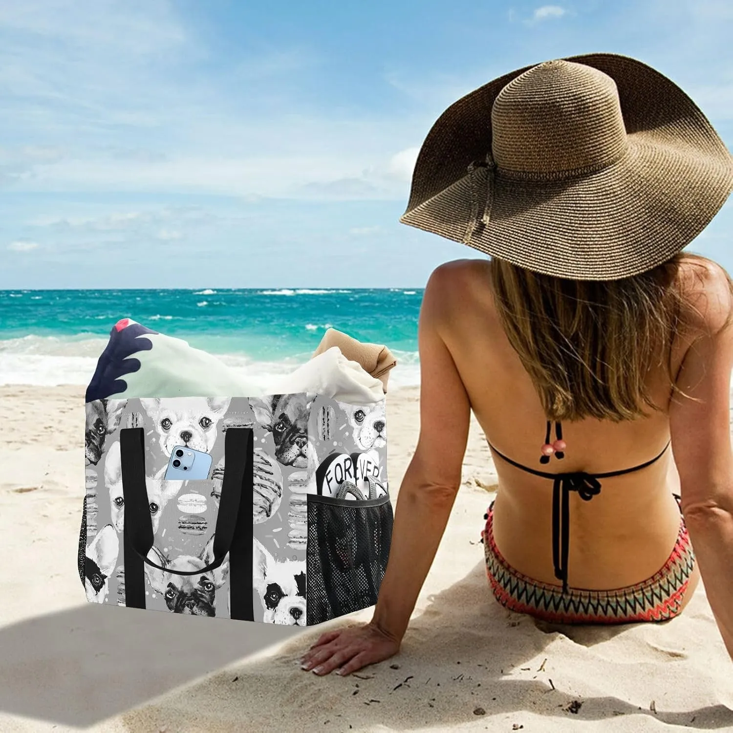Foldable Grocery Reusable Tote Grocery Bag, Travel Canvas Shoulder Bags, Large Casual Laundry Pool Beach Bag