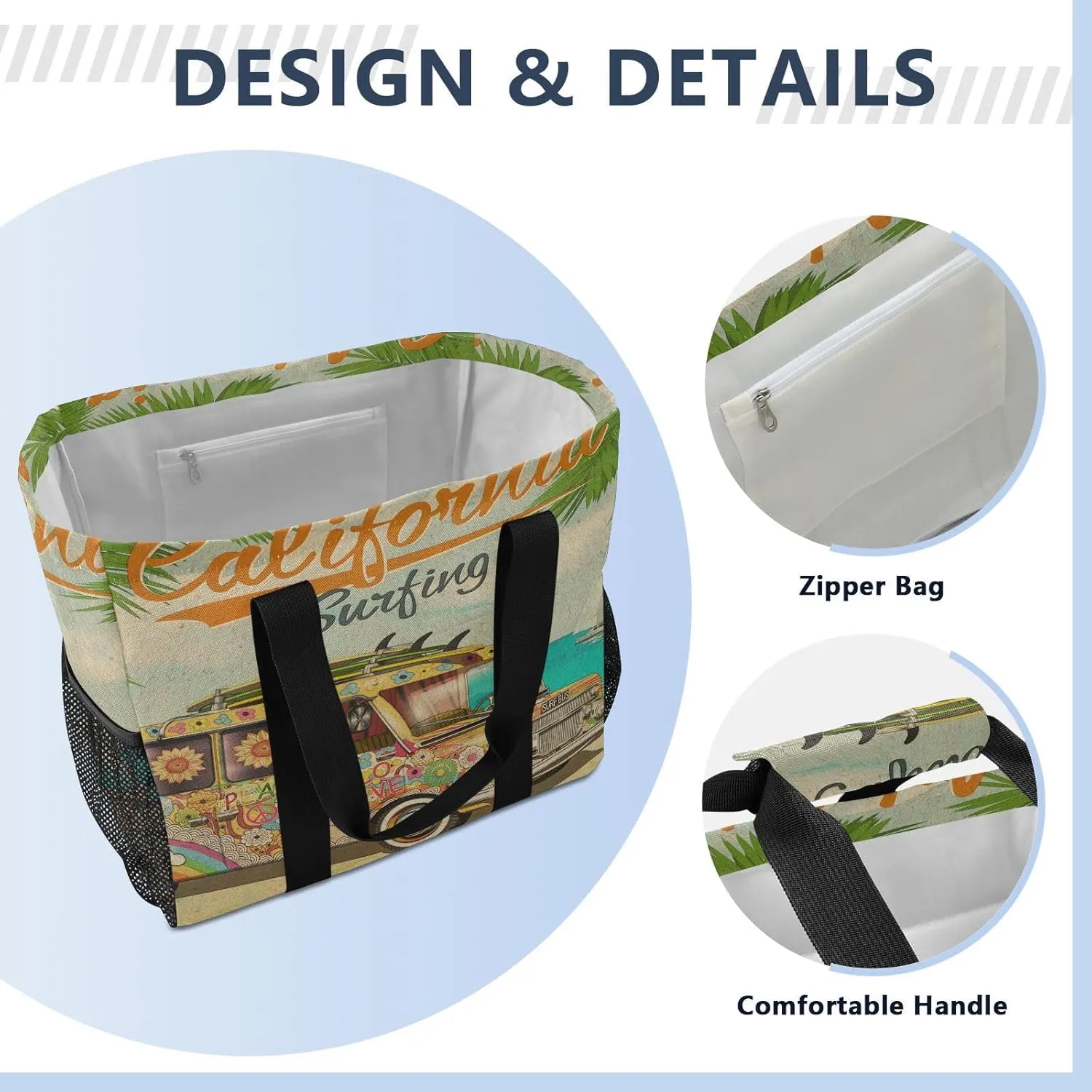 Foldable Grocery Reusable Tote Grocery Bag, Travel Canvas Shoulder Bags, Large Casual Laundry Pool Beach Bag