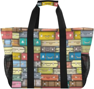 Foldable Grocery Reusable Tote Grocery Bag, Travel Canvas Shoulder Bags, Large Casual Laundry Pool Beach Bag