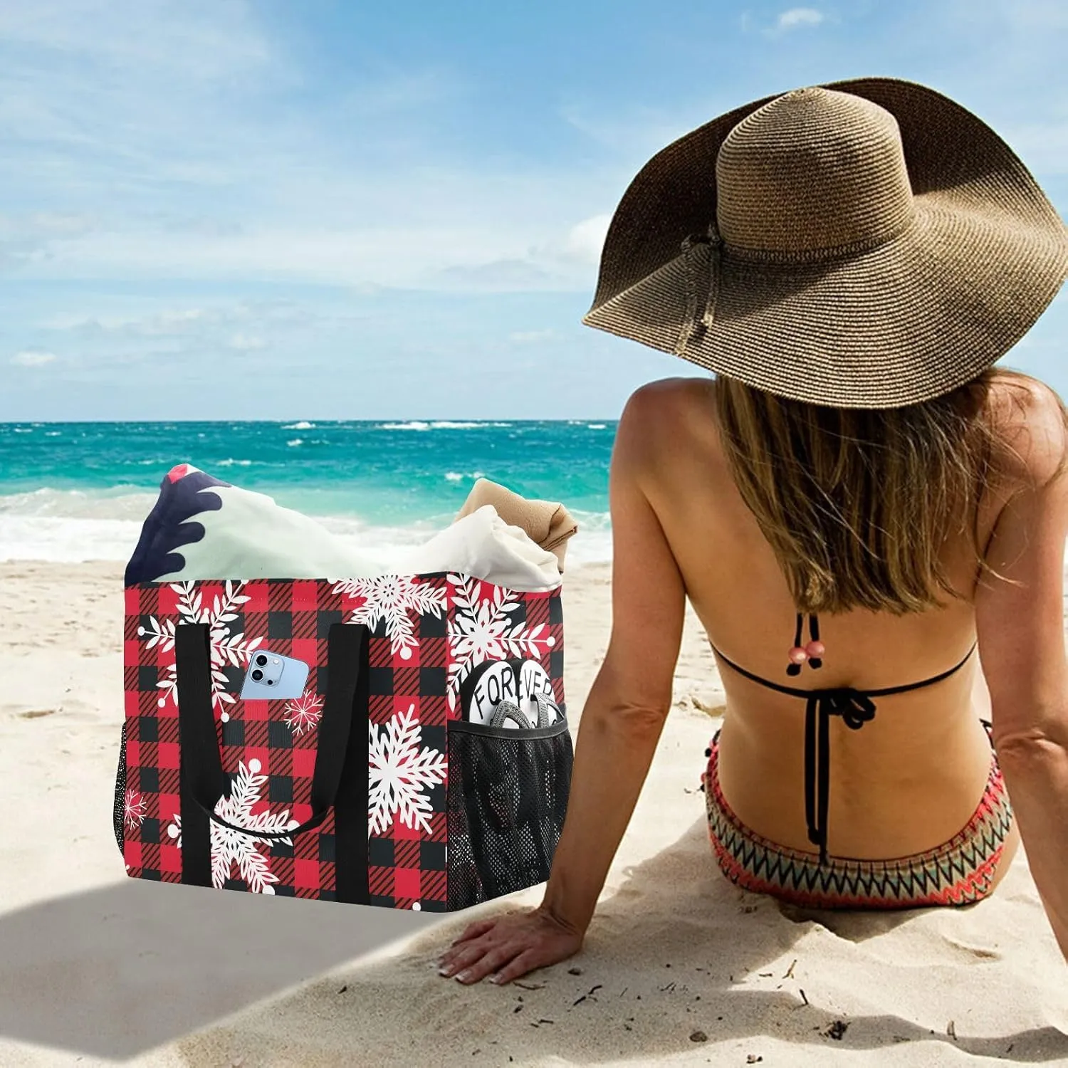 Foldable Grocery Reusable Tote Grocery Bag, Travel Canvas Shoulder Bags, Large Casual Laundry Pool Beach Bag