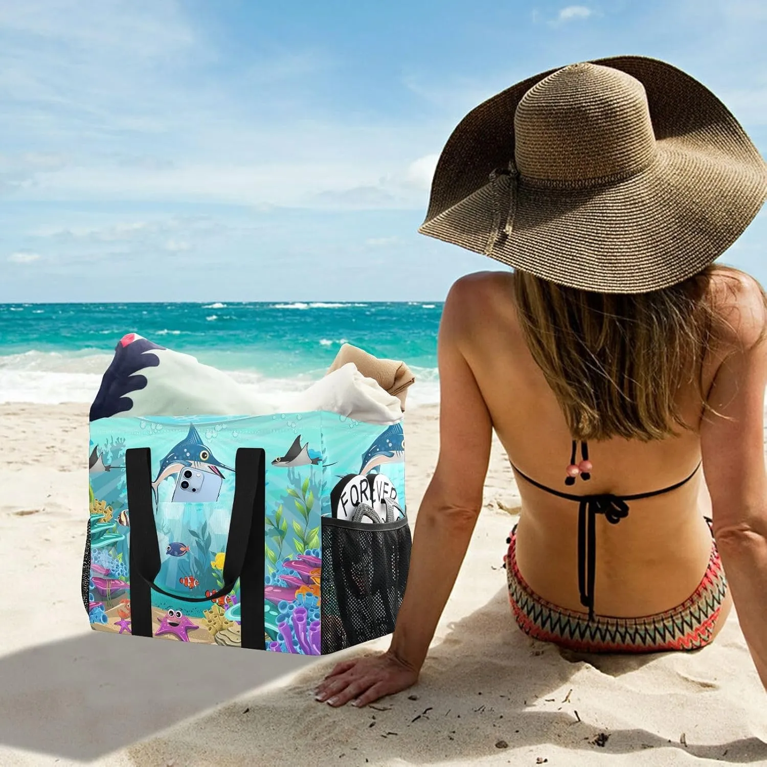 Foldable Grocery Reusable Tote Grocery Bag, Travel Canvas Shoulder Bags, Large Casual Laundry Pool Beach Bag