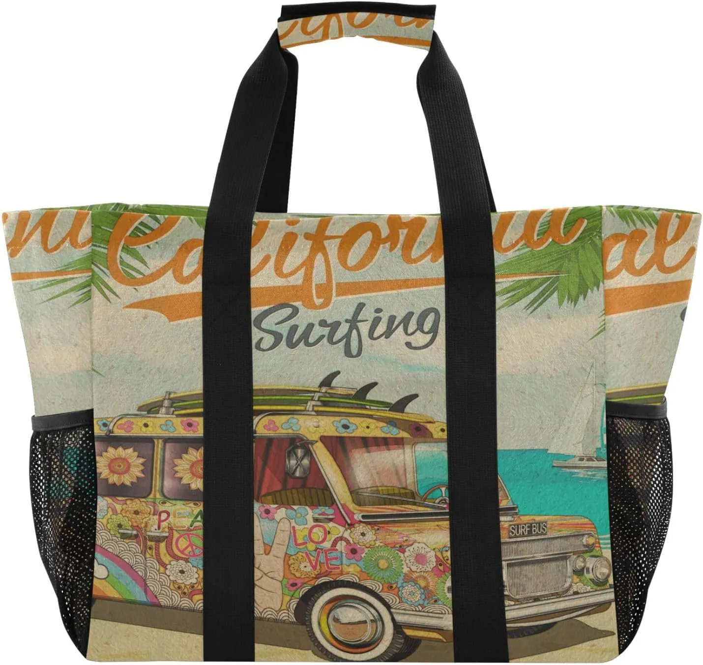 Foldable Grocery Reusable Tote Grocery Bag, Travel Canvas Shoulder Bags, Large Casual Laundry Pool Beach Bag