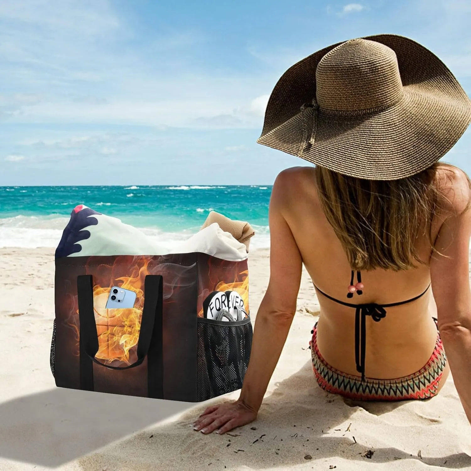 Foldable Grocery Reusable Tote Grocery Bag, Travel Canvas Shoulder Bags, Large Casual Laundry Pool Beach Bag